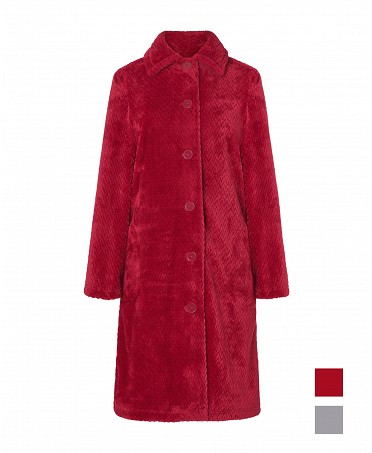 Lohe women's long dressing gown, open with buttons, long sleeves, herringbone fabric with side pockets.