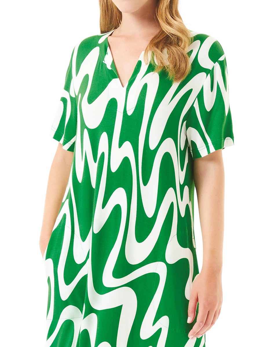 Detail view of short-sleeved green beach dress