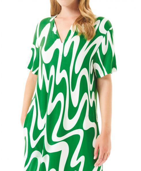 Detail view of short-sleeved green beach dress