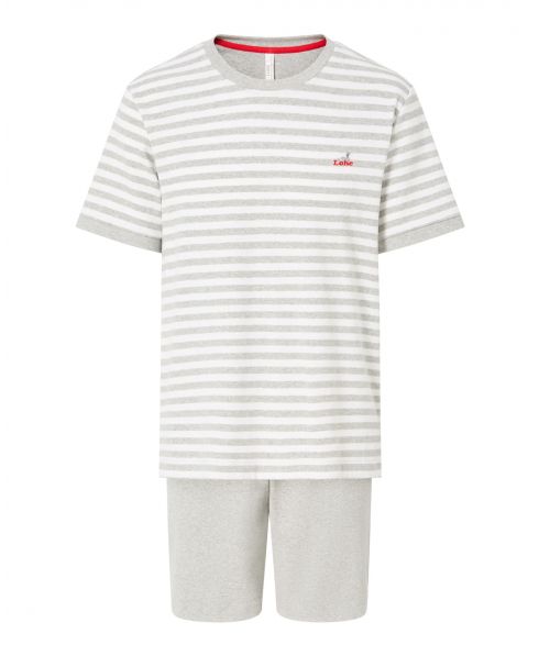 Men's pyjama shorts, striped print, striped closed jacket, round neck, short sleeves, shorts.