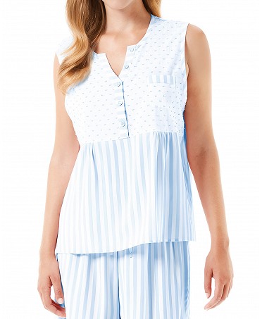 View detail sleeveless sleeveless jacket with open collar in light blue plumeti stripes