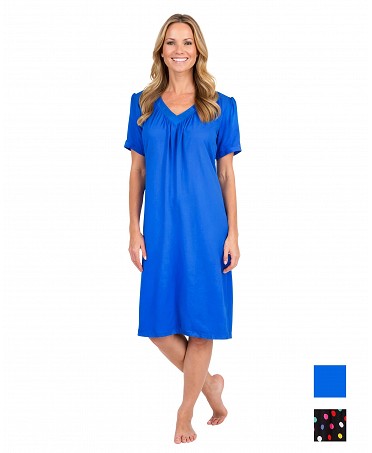 Women's short summer dress, short sleeve, V-neck, blue colour