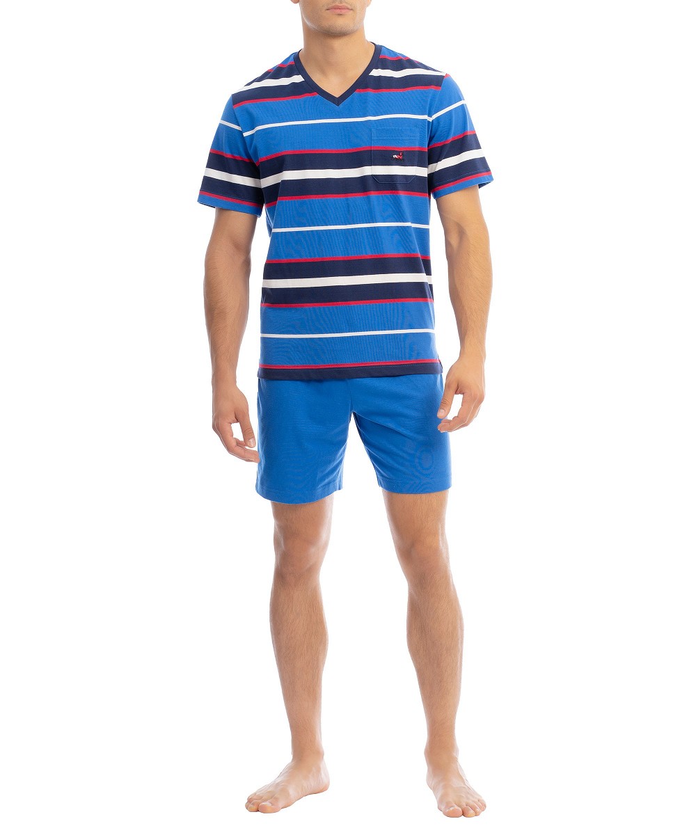 Pijama de hombre corto algodón a rayas para verano