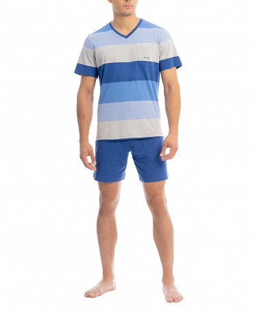 Men's summer pyjama shorts with stripes cotton vigoré