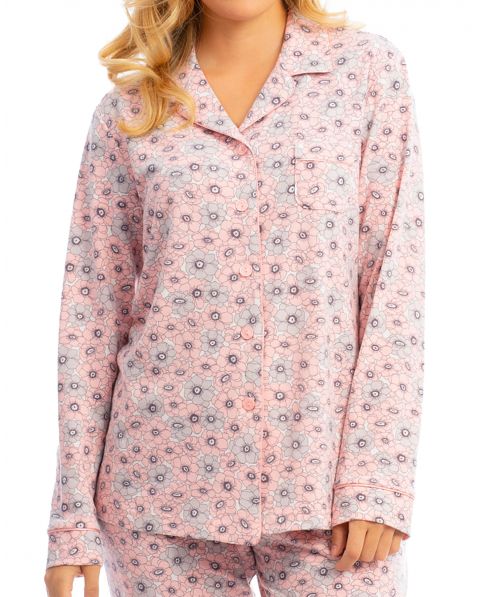 Vista detalle pijama camisero rosa de manga larga
