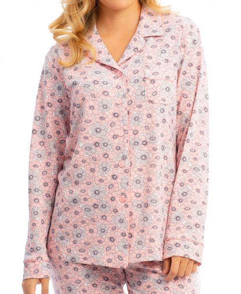 Detail view of pink long sleeve pyjamas with long sleeves