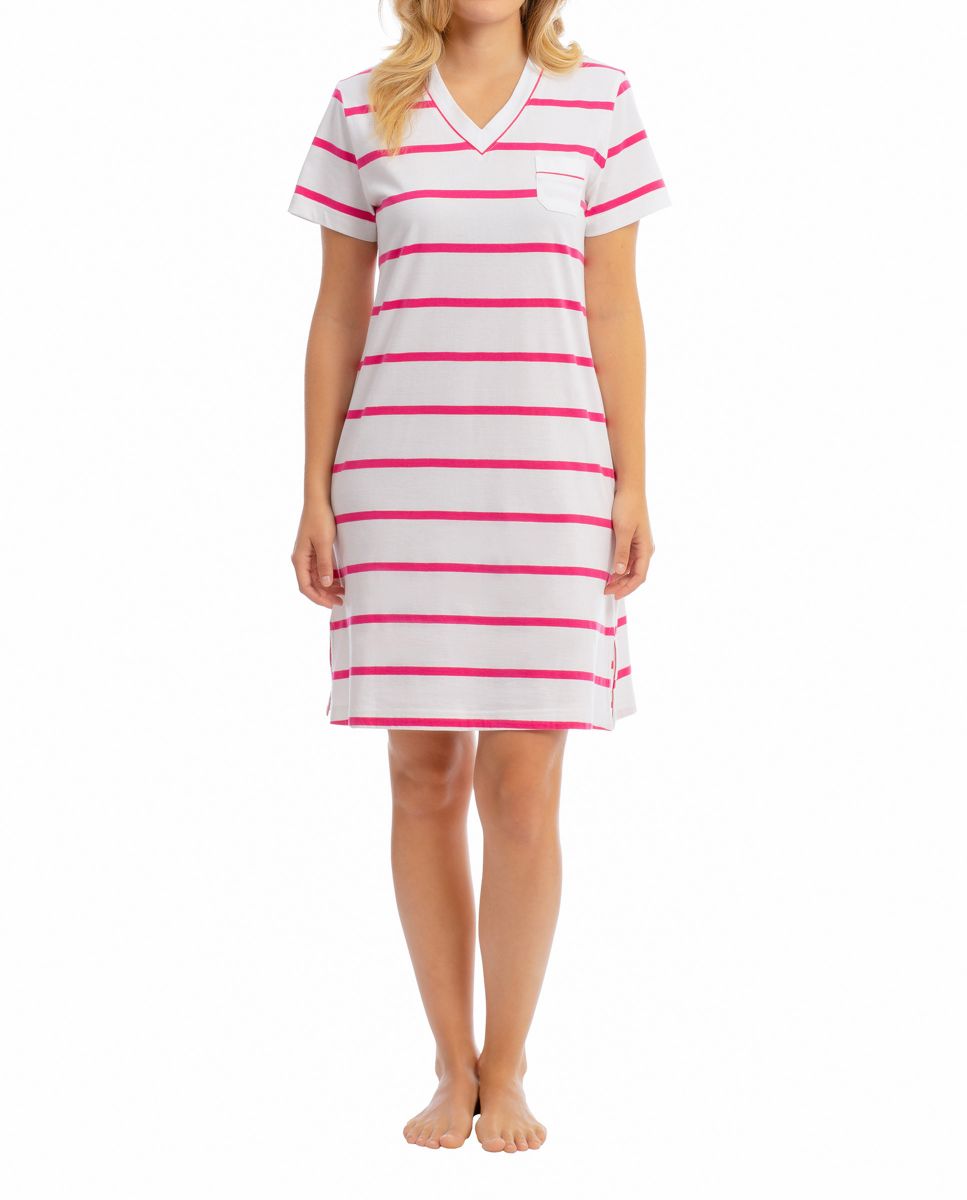 Rear view of pink striped short sleeve nightdress