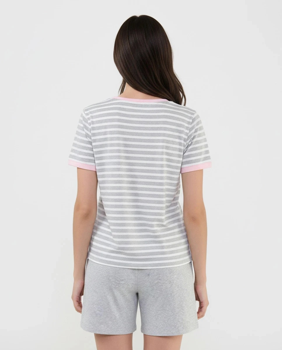 Pijama mujer corto manga corta rayas gris