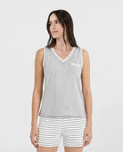 Pijama de mujer corto sin mangas rayas gris