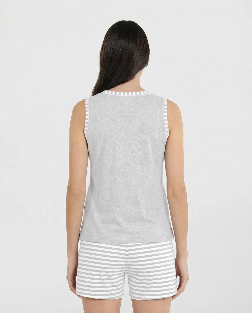 Pijama de mujer corto sin mangas rayas gris