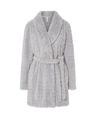 Bata cruzada corta gris jacquard de cuadros