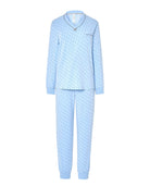 Pijama corto de mujer gris vigoré, top de rayas de manga corta con bies rosa y cuello en pico y bolsillo decorativo . Pantalón corto gris vigoré ajustable con cinta de raso.