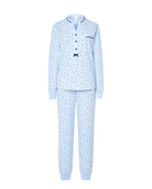 Pijama Lohe de mujer, estampado florecitas, escote redondo, abertura de botones, puños elásticos, cómoda manga larga y pantalón largo.