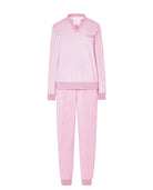 Pijama de invierno tejido micropolar de rayas rosas de manga larga y pantalón largo.