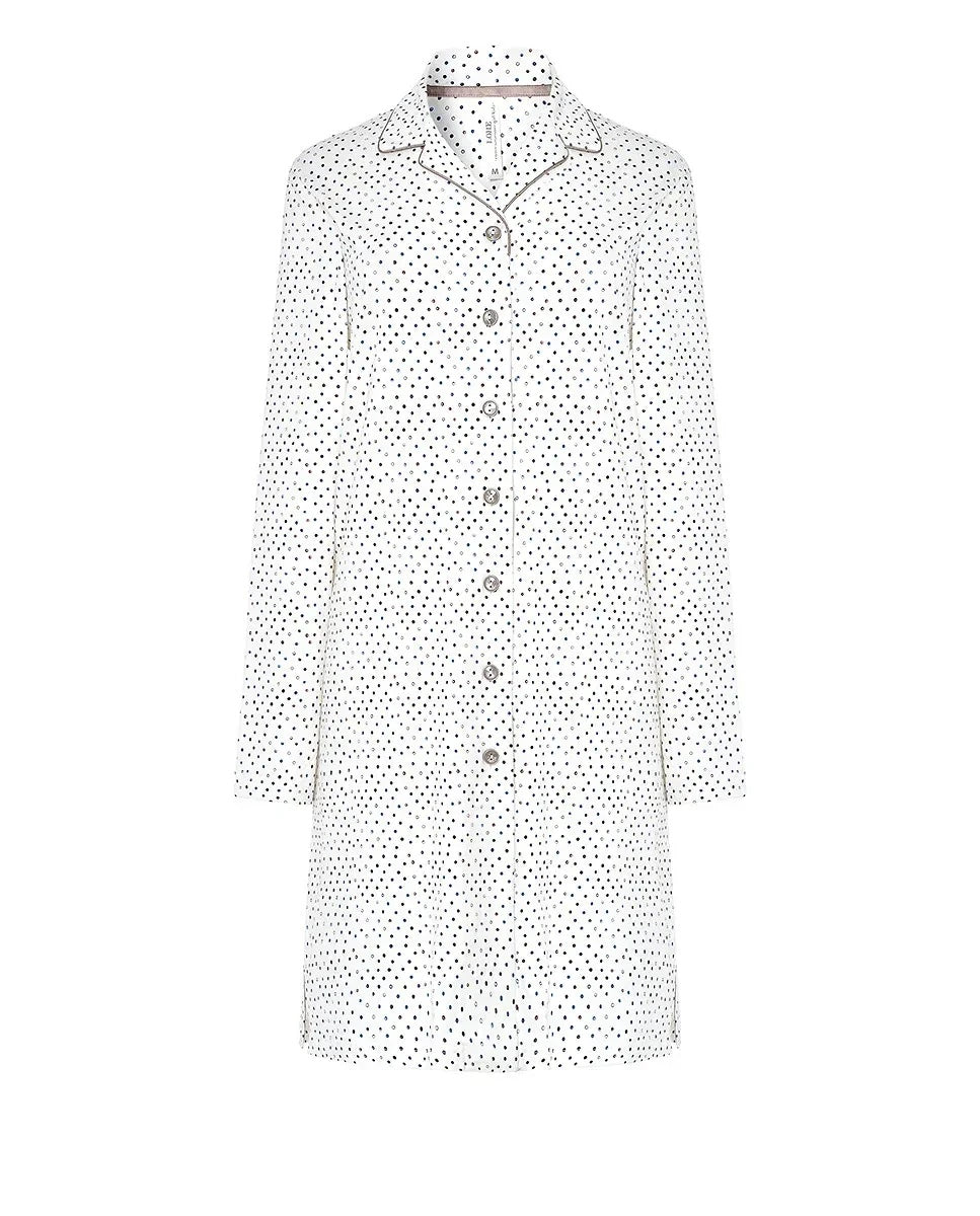 Camisón Lohe de mujer estampado de topos con abertura de botones, vivo y manga larga.