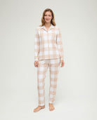 Pijama de invierno manga larga abierto de cuadros camel
