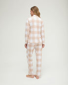Pijama de invierno manga larga abierto de cuadros camel