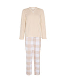 Pijama de invierno manga larga canalé camel cuello pico