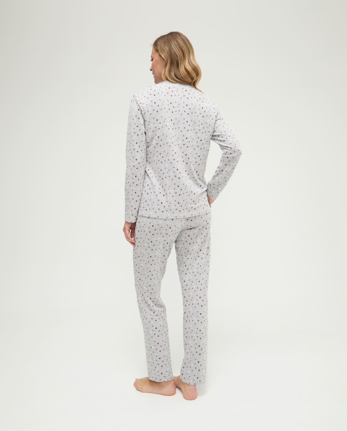 Pijama de invierno manga larga vigoré burdeos de topos