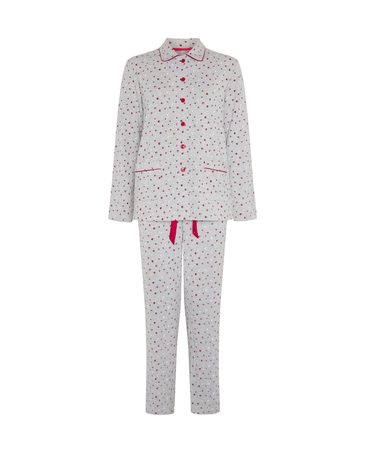 Pijama de invierno manga larga abierto vigoré burdeos de topos