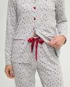 Pijama de invierno manga larga abierto vigoré burdeos de topos