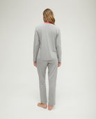 Pijama de invierno manga larga vigoré gris cuello pico con puntilla