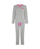 Pijama de invierno manga larga vigoré gris cuello pico con puntilla