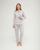 Pijama de invierno manga larga abierto de cuadros malva