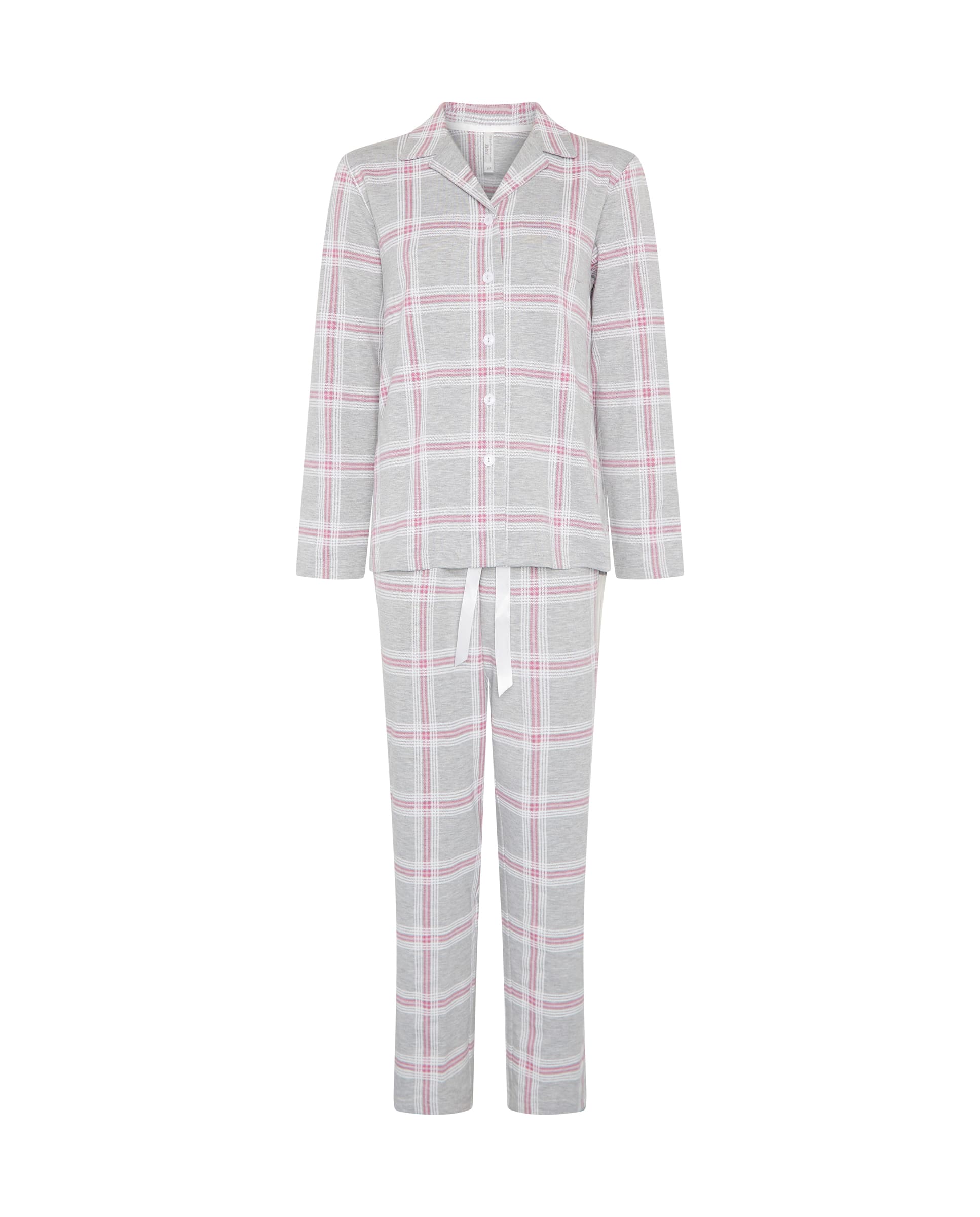 Pijama de invierno manga larga abierto de cuadros malva