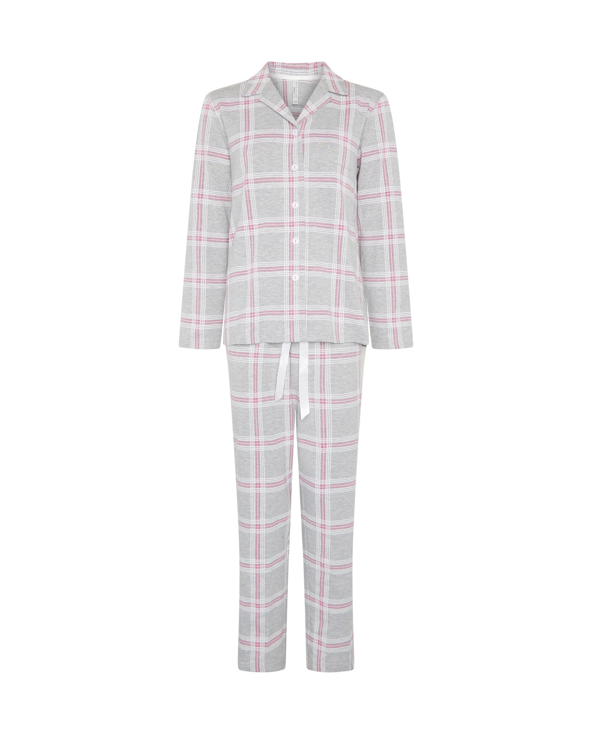 Pijama de invierno manga larga abierto de cuadros malva