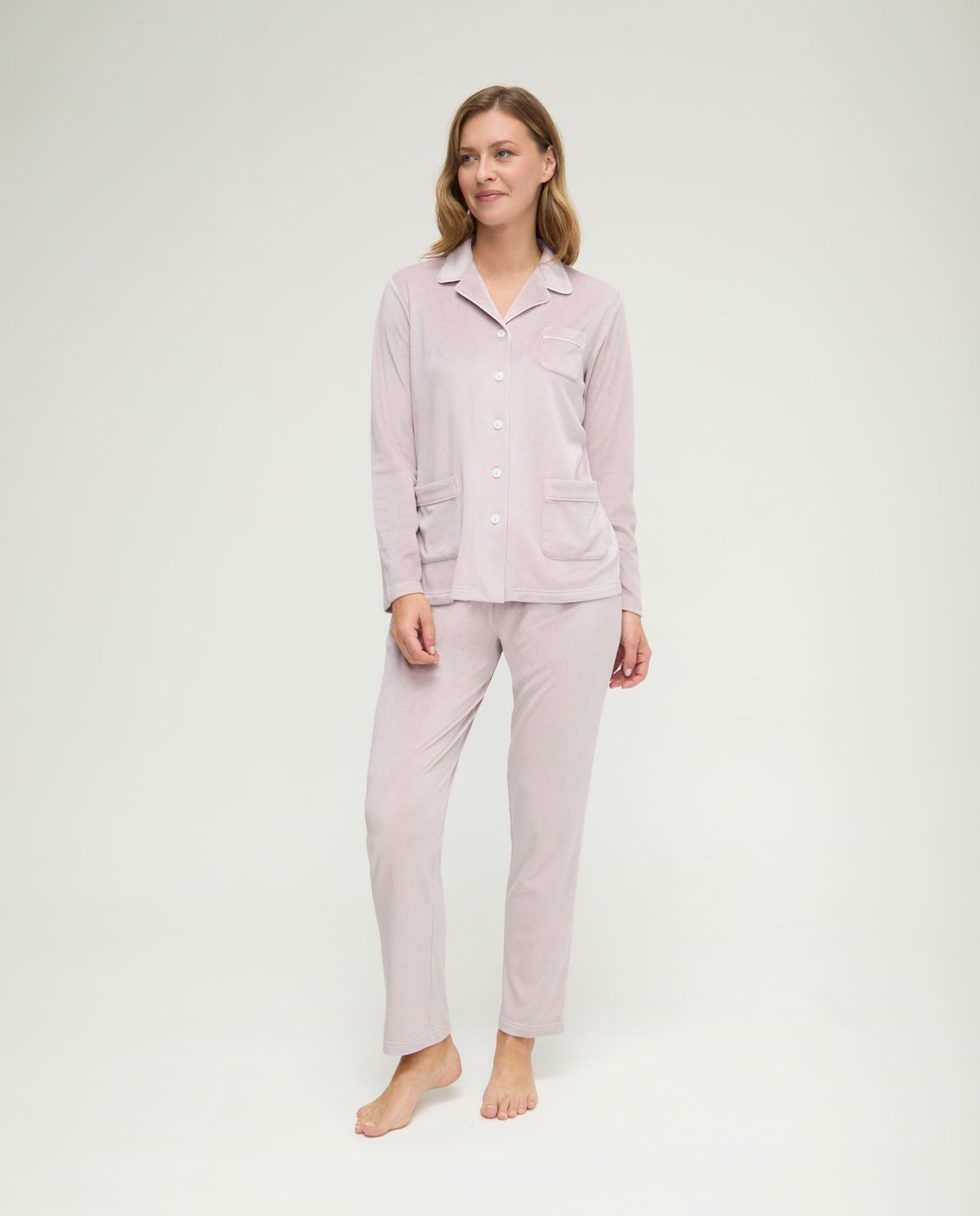 Pijama de invierno manga larga abierto vigoré malva cuello solapa