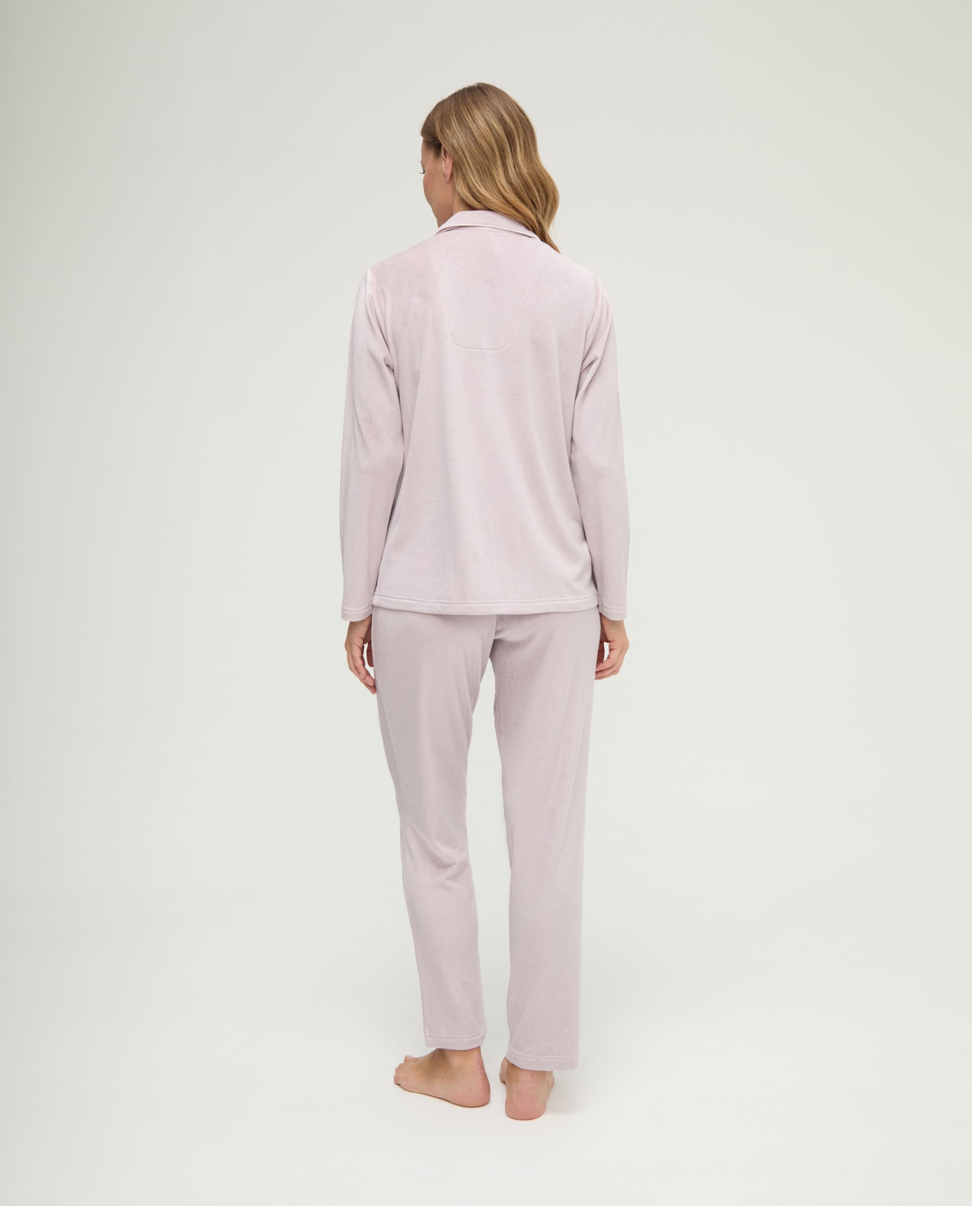 Pijama de invierno manga larga abierto vigoré malva cuello solapa