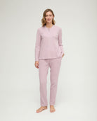 Pijama de invierno manga larga vigoré malva cuello pico de cuadritos