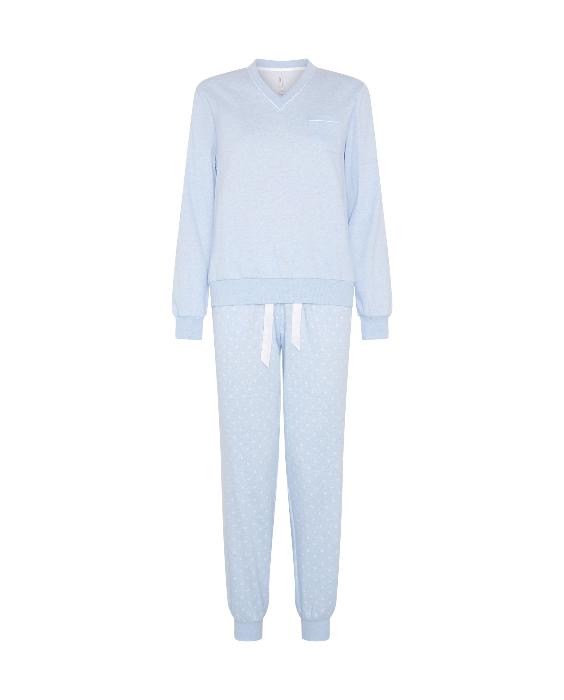 Pijama de invierno manga larga vigoré azul cuello pico de corazones