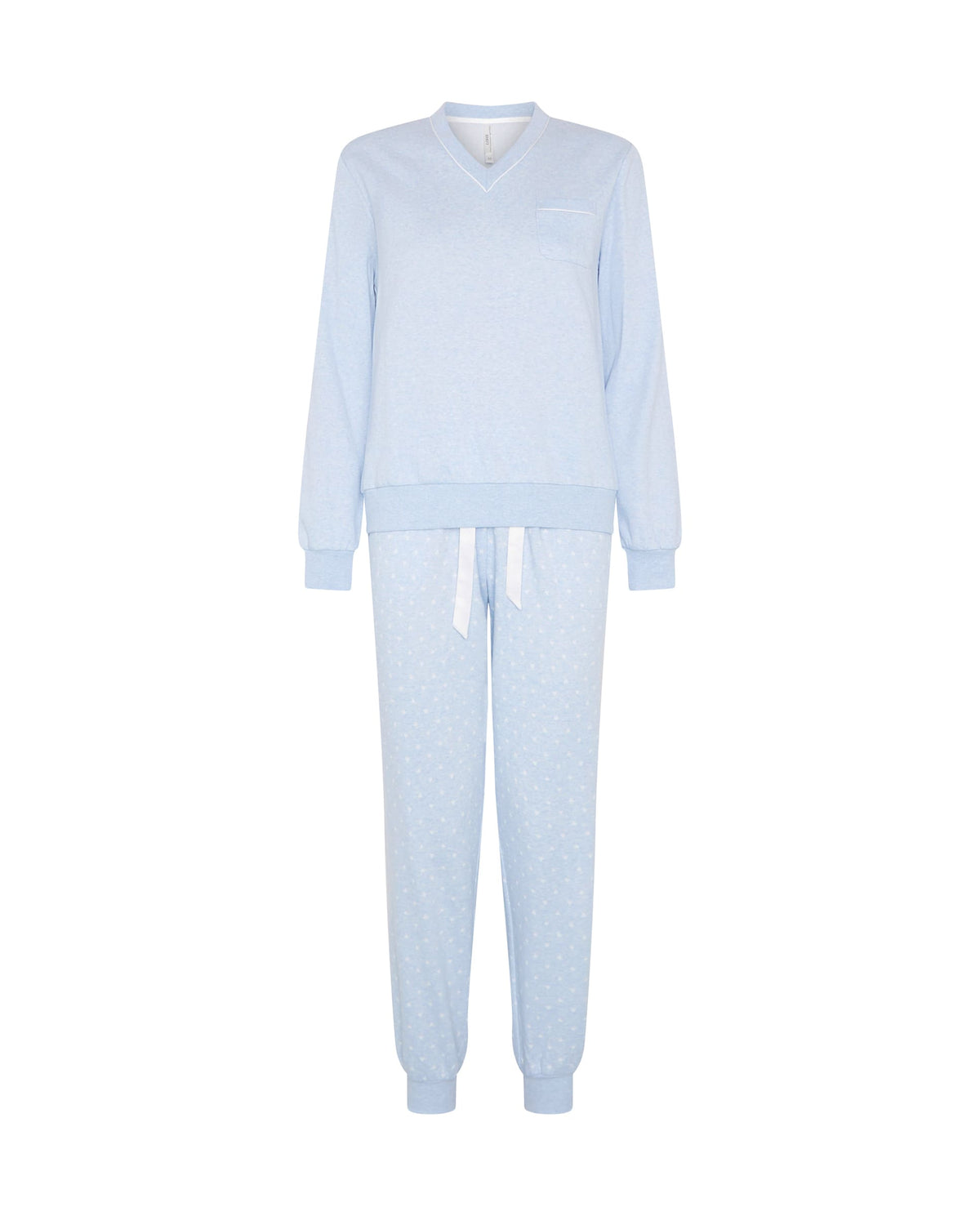 Pijama de invierno manga larga vigoré azul cuello pico de corazones