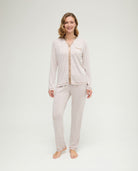 Pijama de invierno manga larga abierto vigoré marrón cuello redondo