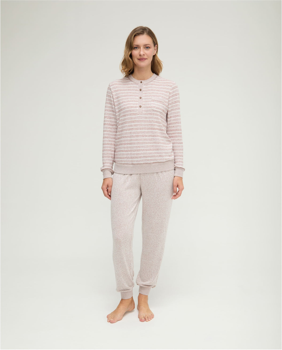 Pijama de invierno manga francesa vigoré marrón de rayas