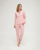 Pijama de invierno manga larga lencero de raso marfil