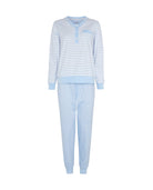 Pijama de invierno manga larga celeste de rayas y topos