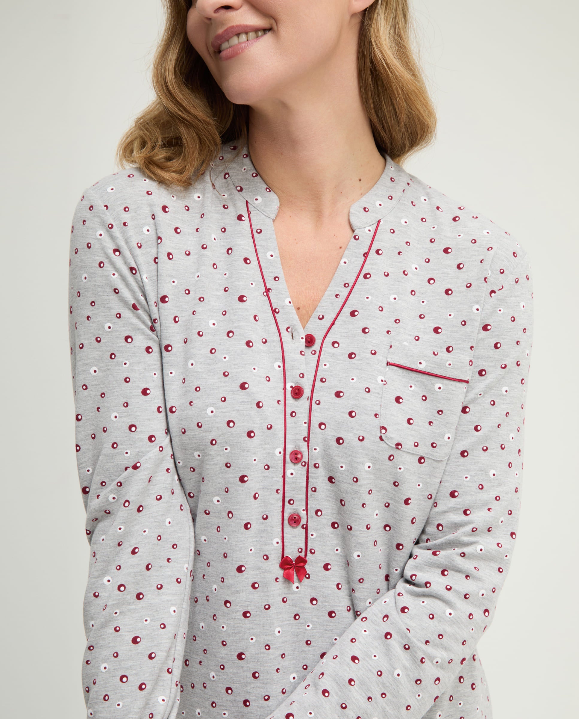 Camisón de invierno manga larga abierto vigoré burdeos de topos