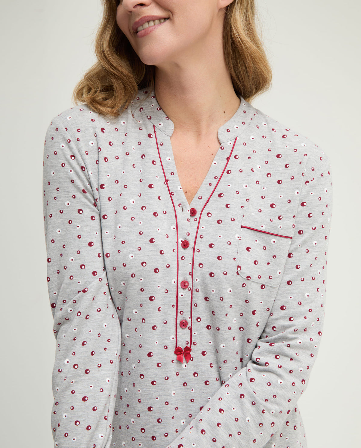 Camisón de invierno manga larga abierto vigoré burdeos de topos