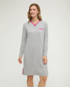 Camisón de invierno manga larga vigoré gris cuello pico con puntilla