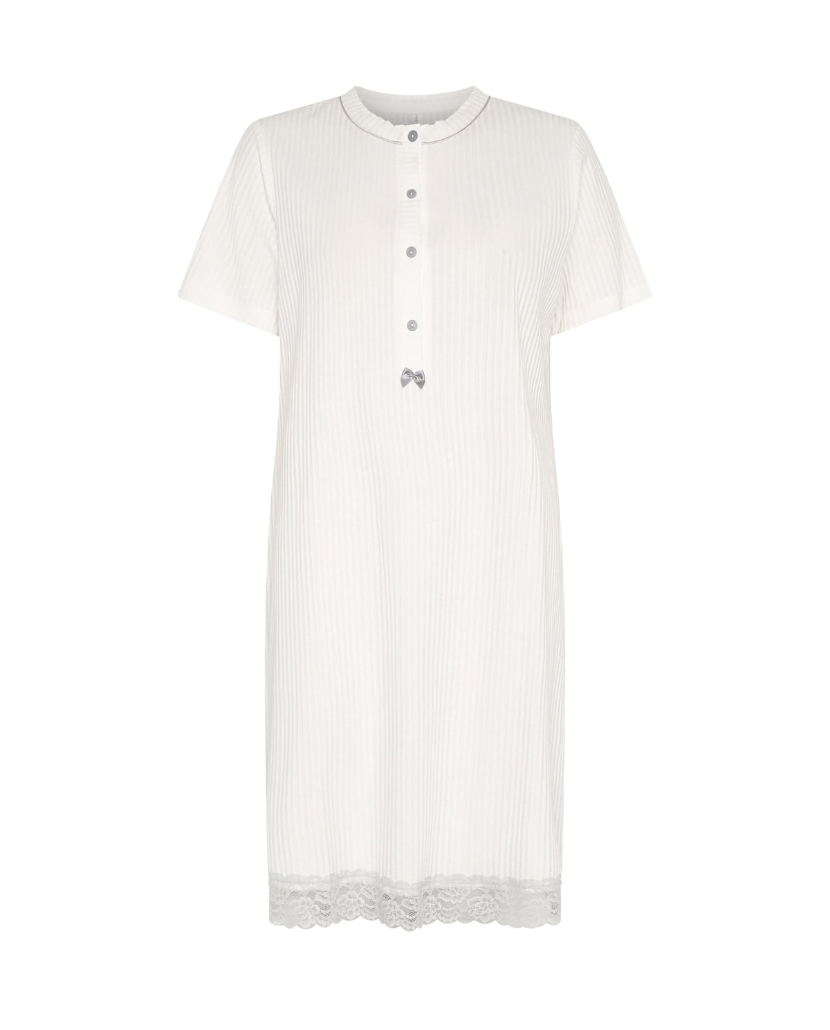 Camisón de invierno manga corta lencero marfil con puntilla