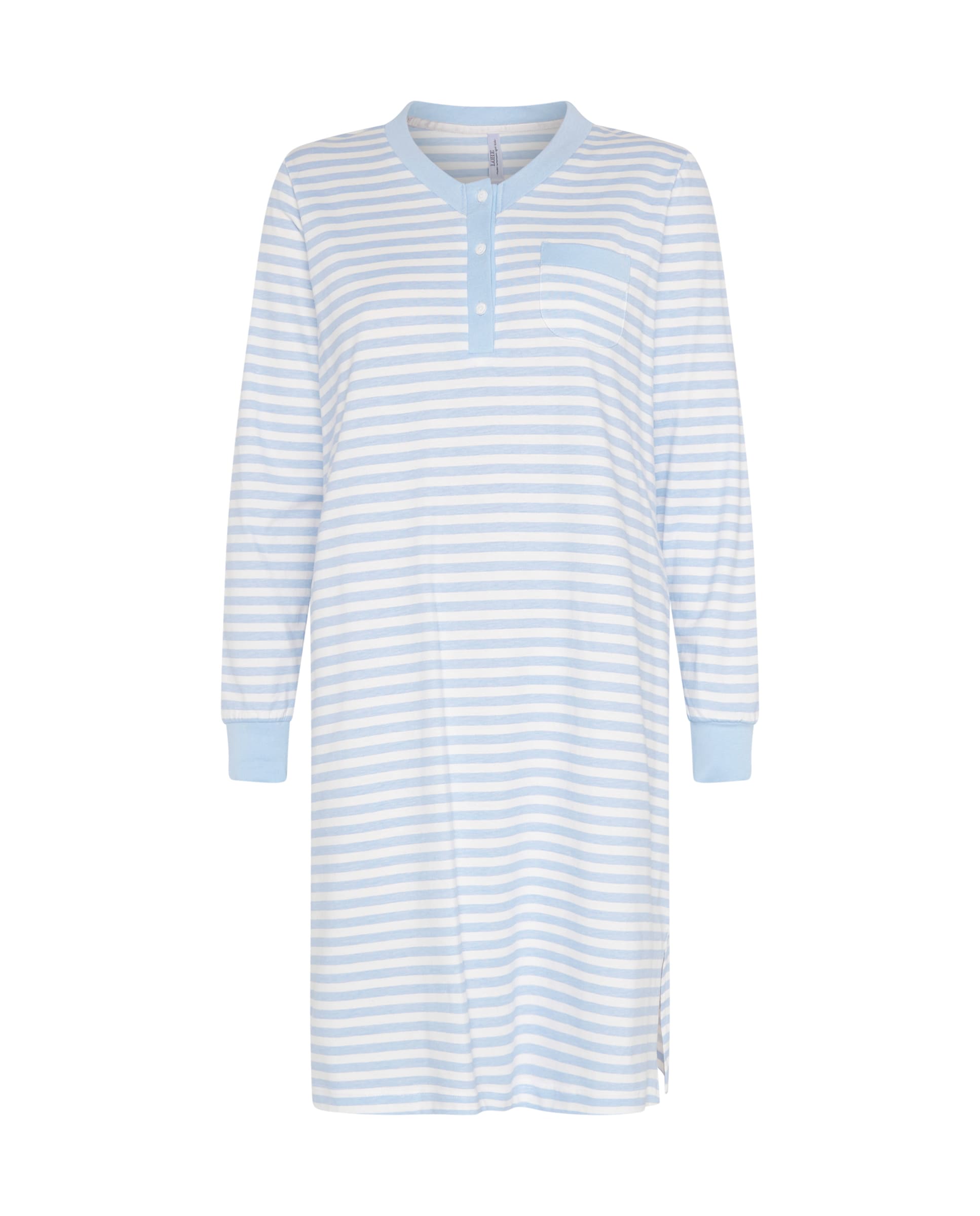 Camisón de invierno manga larga celeste cuello pico de rayas
