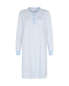 Camisón de invierno manga larga celeste cuello pico de rayas
