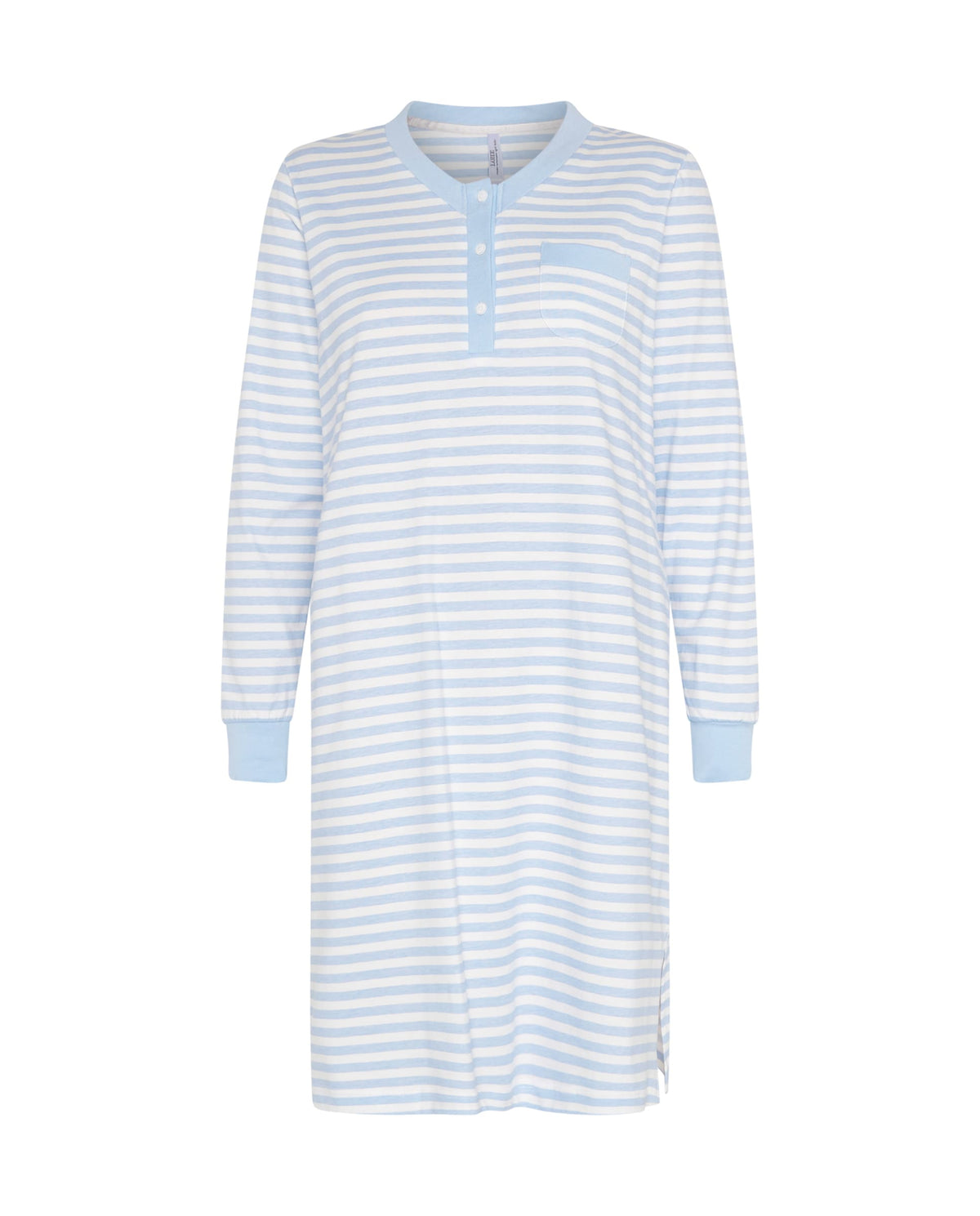 Camisón de invierno manga larga celeste cuello pico de rayas