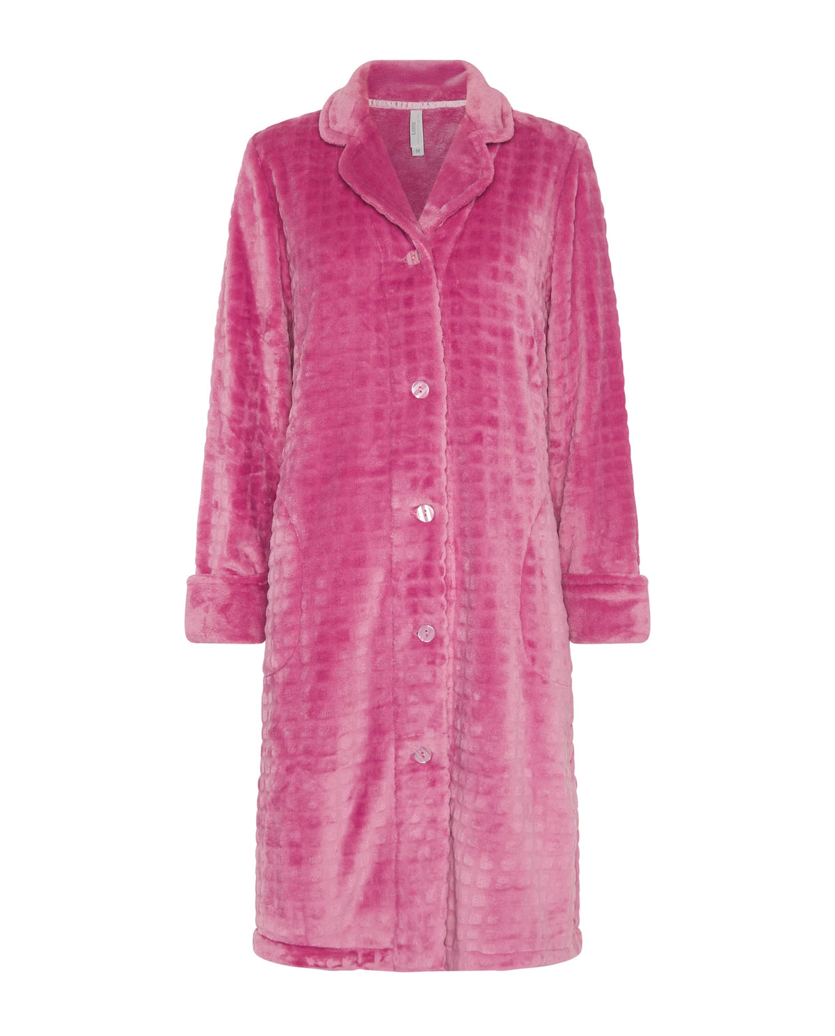 Bata de invierno abierta con botones jacquard rosa