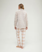 Conjunto pijama y bata de invierno canalé camel de cuadros