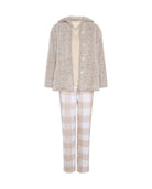 Conjunto pijama y bata de invierno canalé camel de cuadros