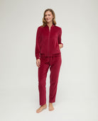 Pijama de invierno manga larga terciopelo burdeos con cremallera